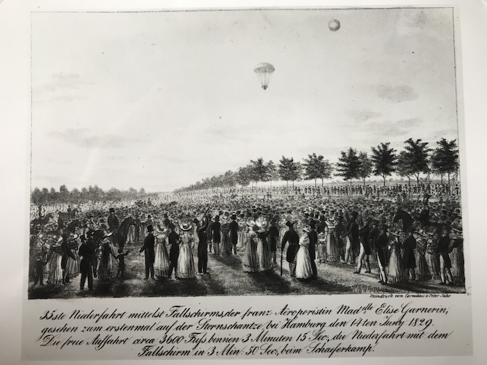 Fig. 6. 35e ascension et descente en parachute de Mlle Élisa Garnerin, à Hambourg, le 14 juin 1829 