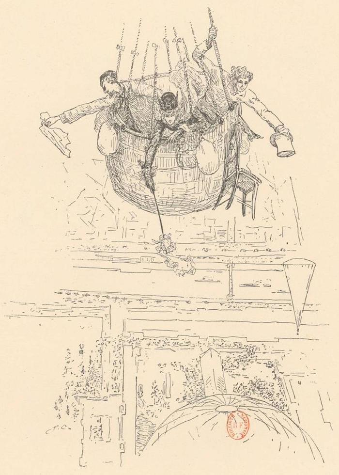 Fig. 9. Sarah Bernhardt en ballon, accompagnée du peintre Georges Clairin et de l’aéronaute Eugène Godard 