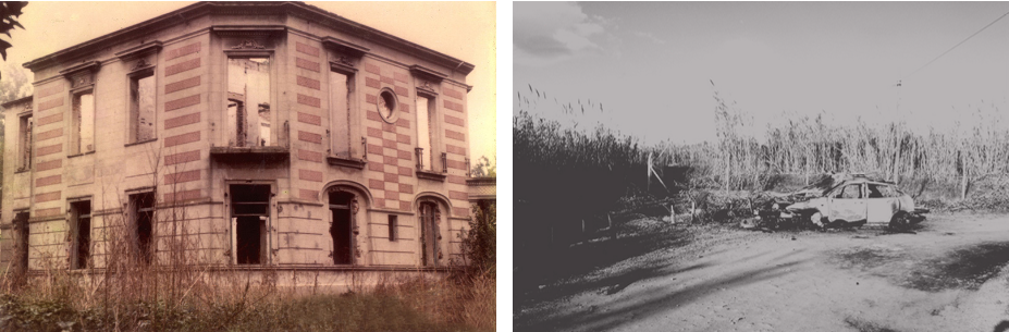 1- Mansion Seré, ex-centre clandestin de détention. Image d’archive.  2- Image actuelle, A. Erbetta, Ex-base militaire, VII Brigada aérea de Moron, Bs As.